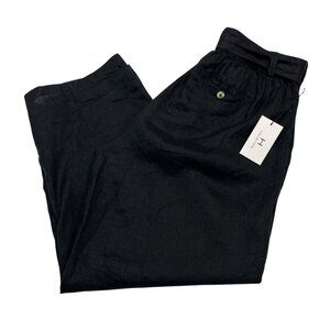 H By Halston Pants Womens XL Black Linen Wide Leg Belted Elastic Waist Coastal‎